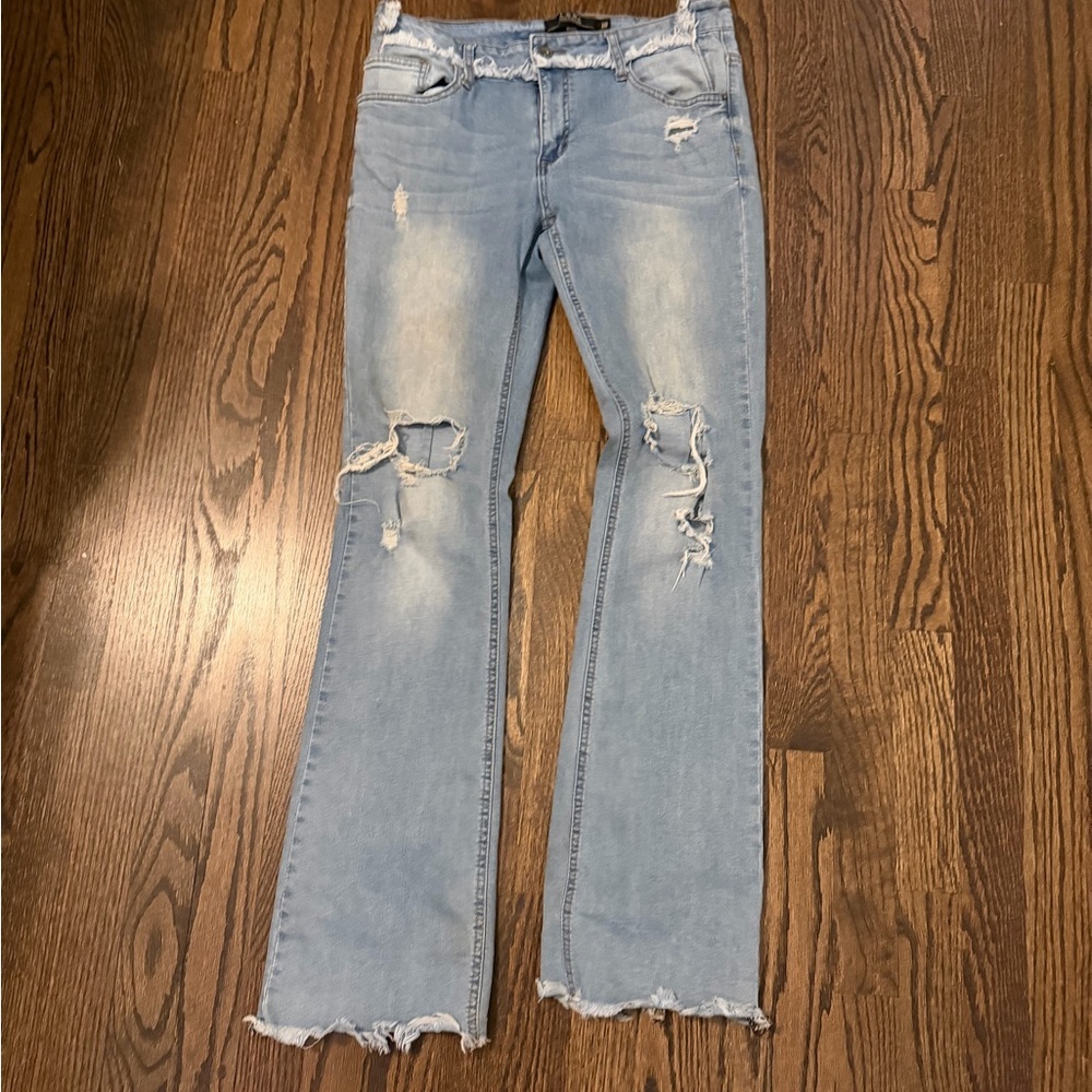 Lucky & Blessed Light Blue Distressed Flare Jeans
